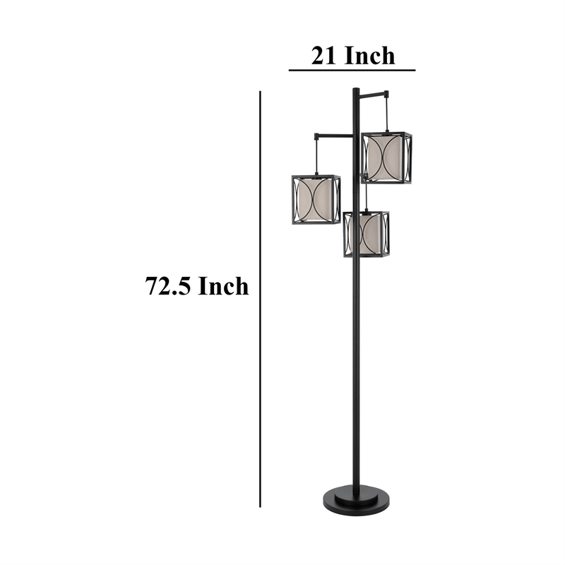 Lany 73 Inch Floor Lamp- 3 Hanging Lantern Style Shades- Black Iron