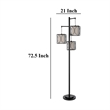 Lany 73 Inch Floor Lamp- 3 Hanging Lantern Style Shades- Black Iron