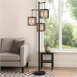 Lany 73 Inch Floor Lamp- 3 Hanging Lantern Style Shades- Black Iron