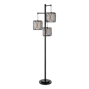 Lany 73 Inch Floor Lamp- 3 Hanging Lantern Style Shades- Black Iron