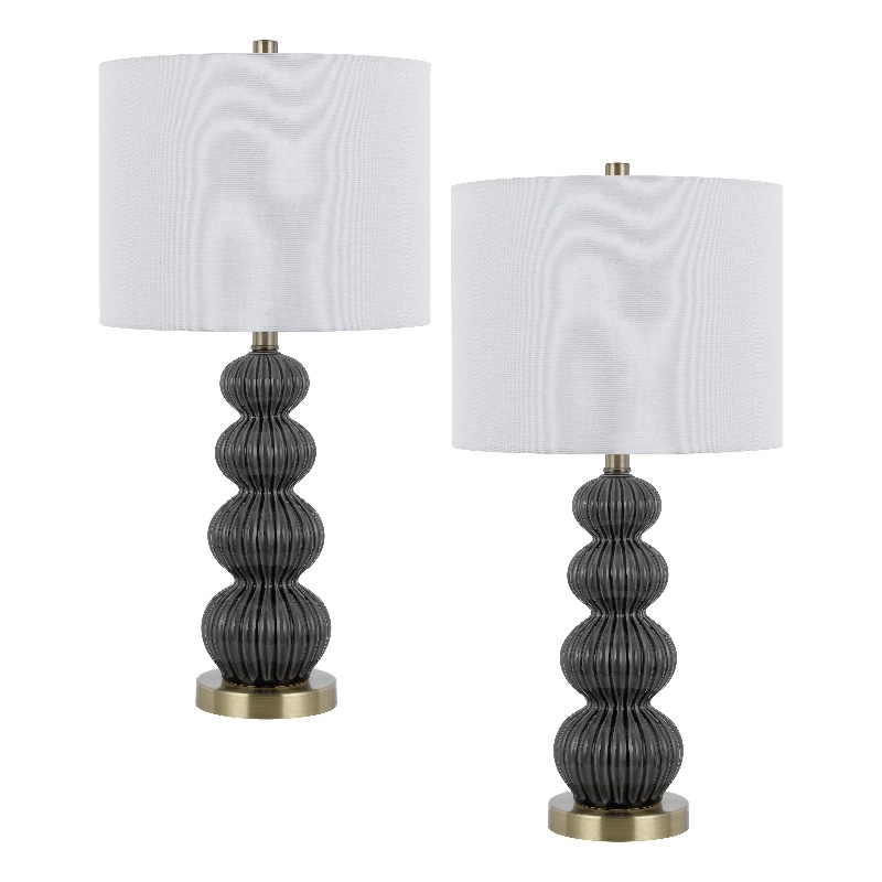 Lomy 26 Inch Table Lamp Set of 2- Stacked Ball Gray Black- White Shade