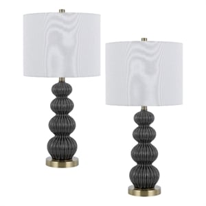 Lomy 26 Inch Table Lamp Set of 2- Stacked Ball Gray Black- White Shade