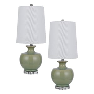 Kela 28 Inch Table Lamp Set of 2- Green Ceramic Pot Base- White Shade
