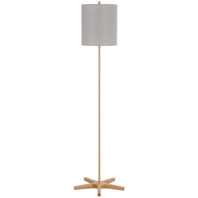 Plue 62 Inch Floor Lamp- Brown Pole w Star Wood Base- White Shade
