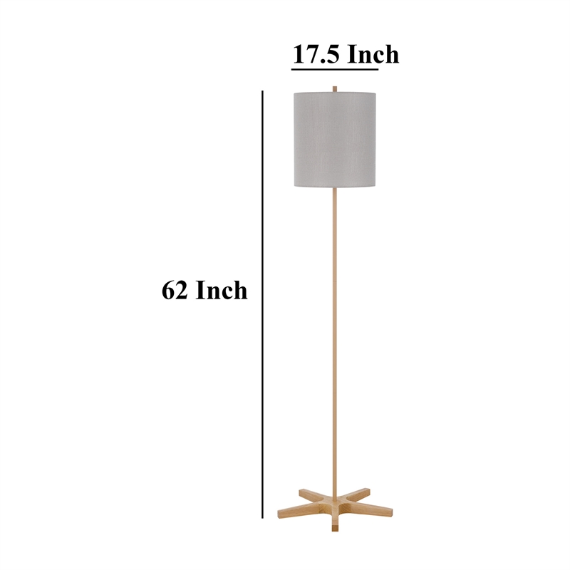 Plue 62 Inch Floor Lamp- Brown Pole w Star Wood Base- White Shade