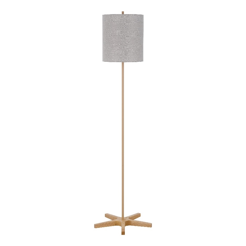 Plue 62 Inch Floor Lamp- Brown Pole w Star Wood Base- White Shade