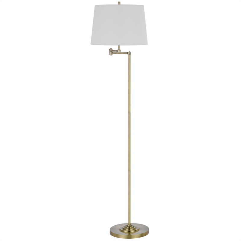 Tomi 63 Inch Floor Lamp- Double Swing Arm- Brass Metal- White Shade