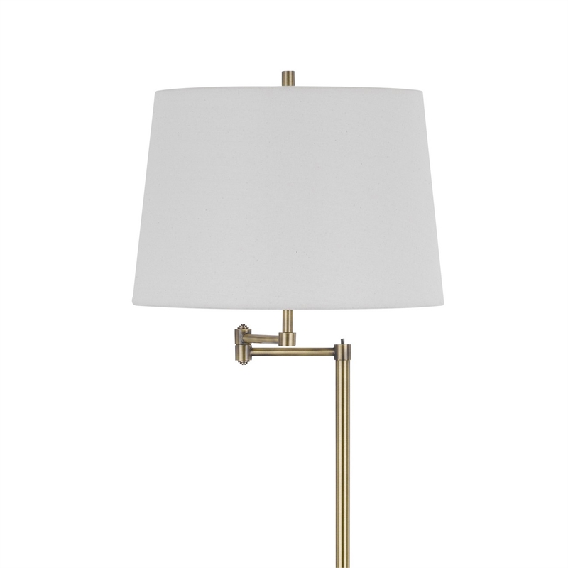Tomi 63 Inch Floor Lamp- Double Swing Arm- Brass Metal- White Shade