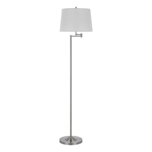 Tomi 63 Inch Floor Lamp- Double Swing Arm- Brushed Steel- White Shade