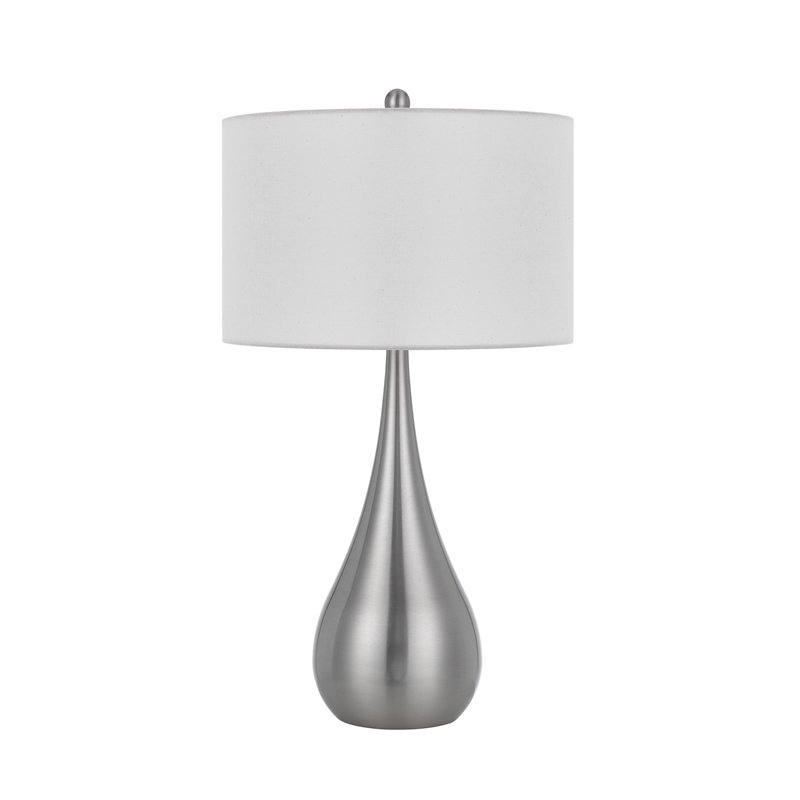 Ege Table Lamp Set of 2- Teardrop Brushed Steel Base- White Shade