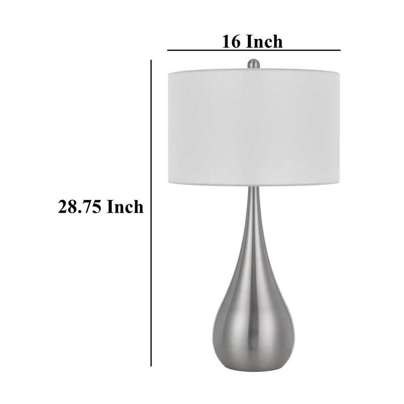 Ege Table Lamp Set of 2- Teardrop Brushed Steel Base- White Shade