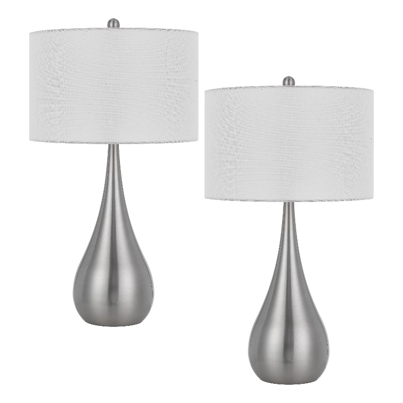 Ege Table Lamp Set of 2- Teardrop Brushed Steel Base- White Shade