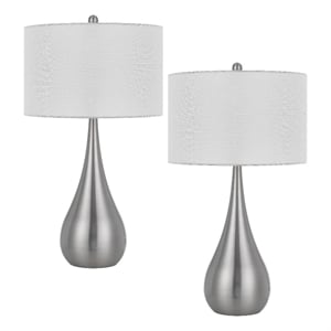 Ege Table Lamp Set of 2- Teardrop Brushed Steel Base- White Shade