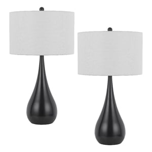 Ege Table Lamp Set of 2- Teardrop Bronze Metal Base- White Shade