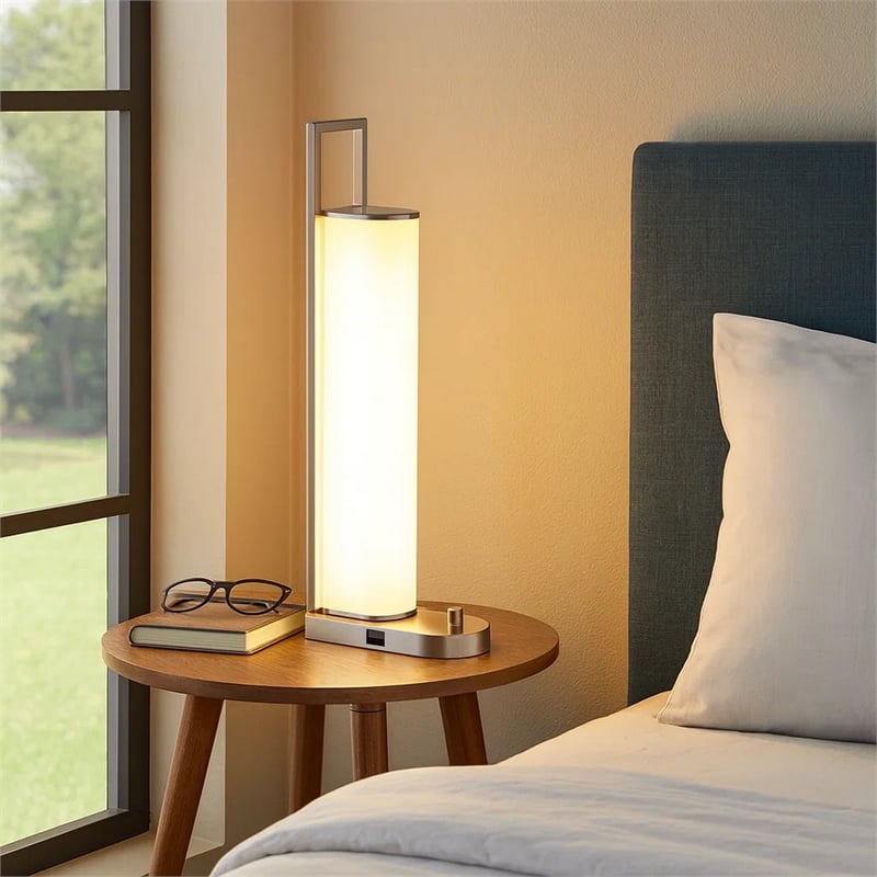 Mora Table Lamp- 2 USB Ports- Dimmer LED Light- Chrome Steel 23 Inch