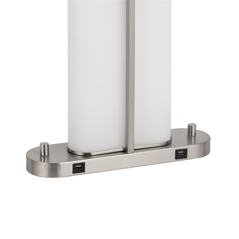 Mora Table Lamp Acrylic Shade- 2 USB- LED Lights- Chrome Steel 23 Inch