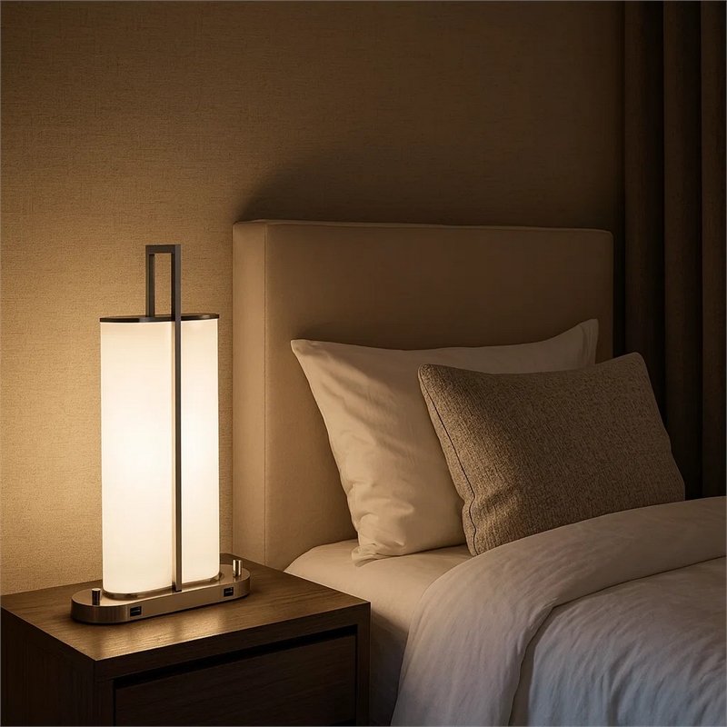 Mora Table Lamp Acrylic Shade- 2 USB- LED Lights- Chrome Steel 23 Inch