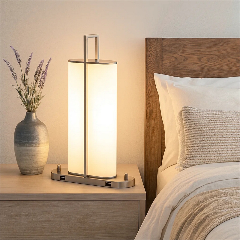 Mora Table Lamp Acrylic Shade- 2 USB- LED Lights- Chrome Steel 23 Inch