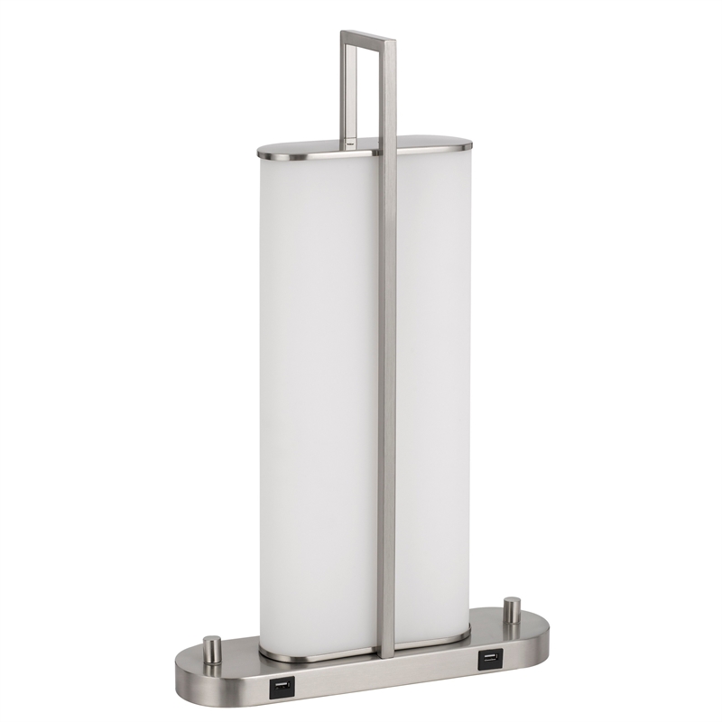 Mora Table Lamp Acrylic Shade- 2 USB- LED Lights- Chrome Steel 23 Inch