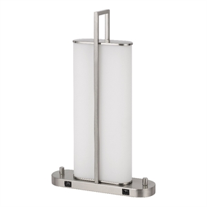 Mora Table Lamp Acrylic Shade- 2 USB- LED Lights- Chrome Steel 23 Inch