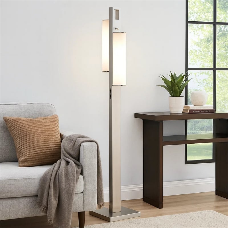 Mora Floor Lamp w Dimmer Switch- 2 Ports- Dual LED- Chrome 61 Inch