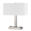 Colm Table Lamp- 2 Ports and 2 Power Outlets- Brushed Steel 21 Inch