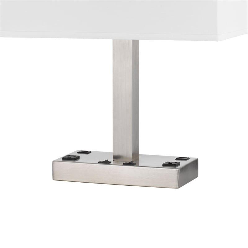 Colm Table Lamp- 2 Ports and 2 Power Outlets- Brushed Steel 21 Inch