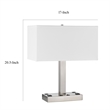 Colm Table Lamp- 2 Ports and 2 Power Outlets- Brushed Steel 21 Inch