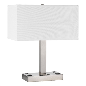 Colm Table Lamp- 2 Ports and 2 Power Outlets- Brushed Steel 21 Inch