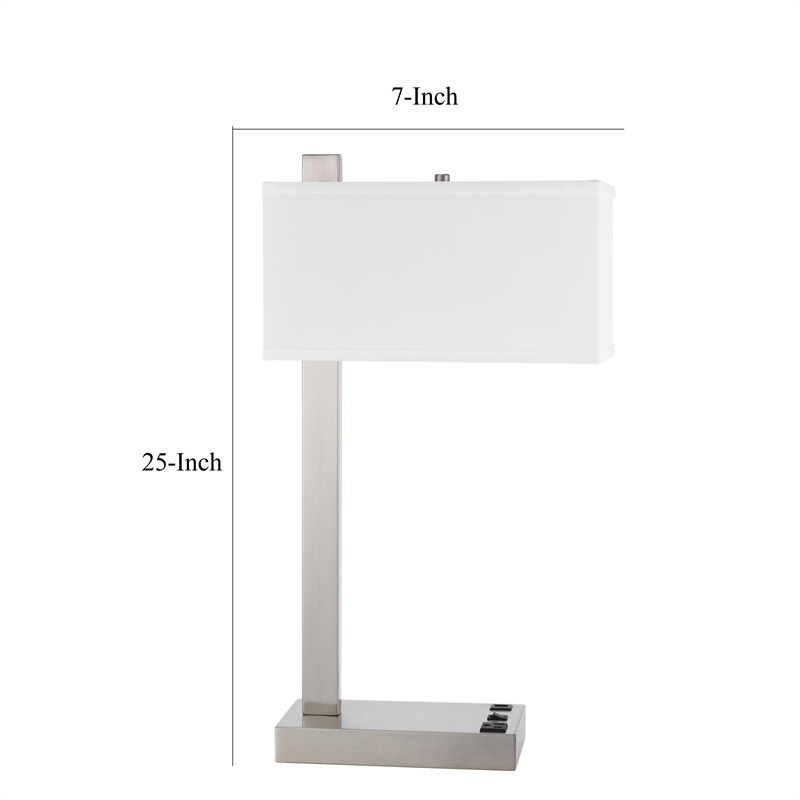 Nacy Table Lamp- 1 Power Outlet and USB Port- Chrome Steel 25 Inch