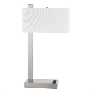 Nacy Table Lamp- 1 Power Outlet and USB Port- Chrome Steel 25 Inch