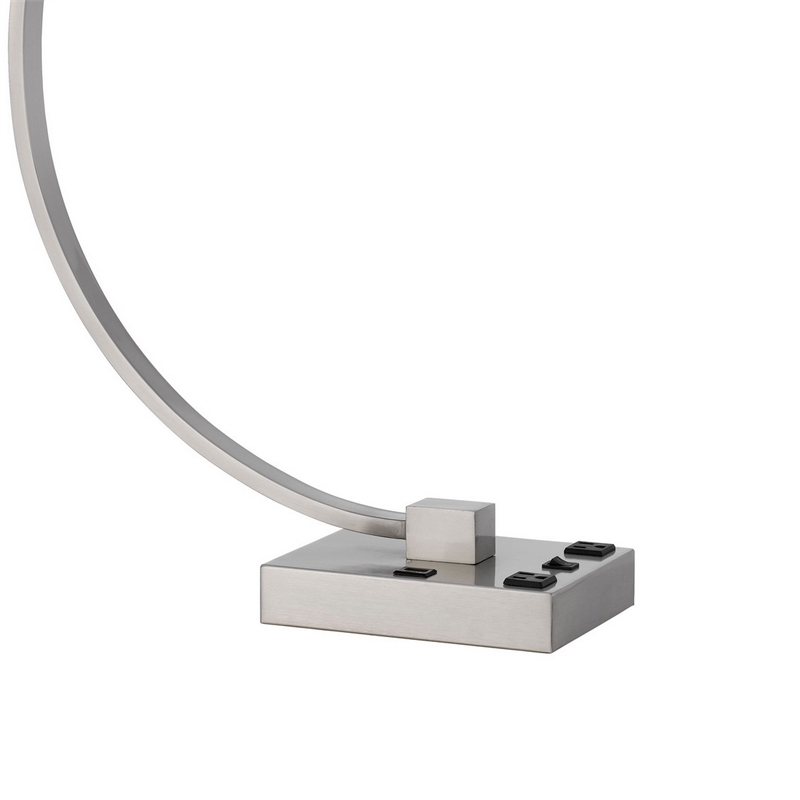 Fory Table Lamp- 2 Outlets- 1 USB Port- Curved Chrome Steel 26 Inch