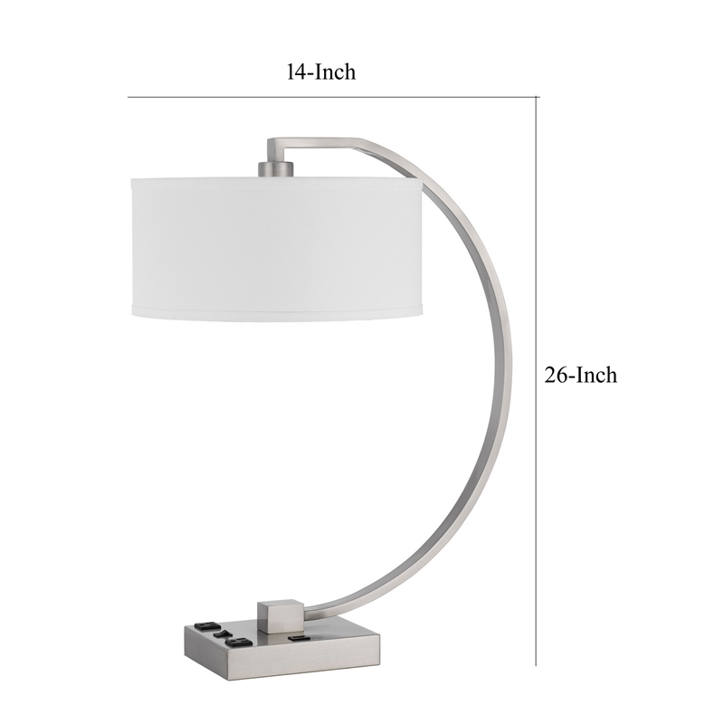 Fory Table Lamp- 2 Outlets- 1 USB Port- Curved Chrome Steel 26 Inch