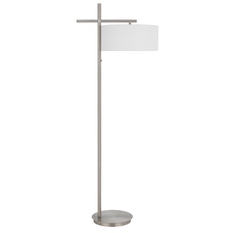Lavy Floor Lamp- Slim Chrome Pole Base- White Hardback Shade 62 Inch