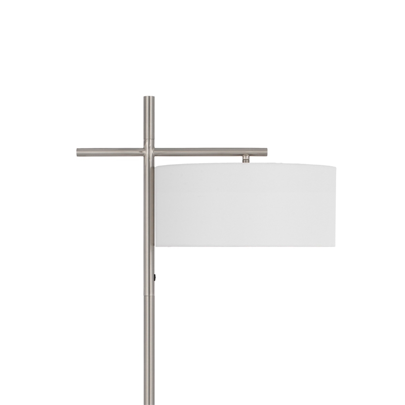 Lavy Floor Lamp- Slim Chrome Pole Base- White Hardback Shade 62 Inch