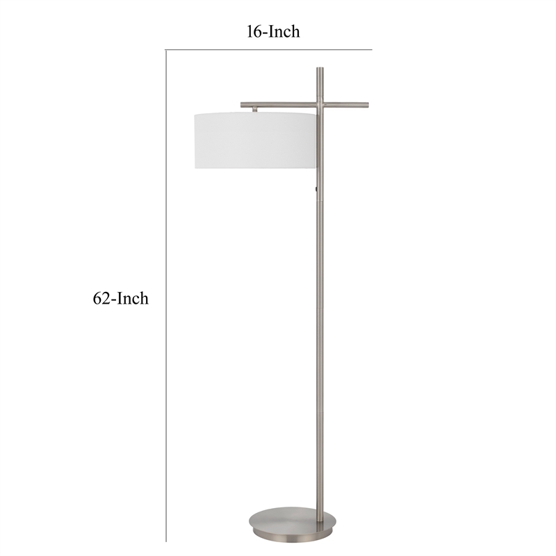 Lavy Floor Lamp- Slim Chrome Pole Base- White Hardback Shade 62 Inch