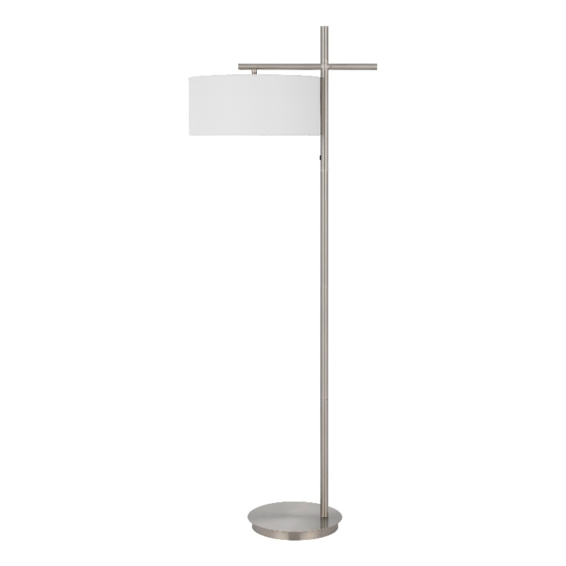Lavy Floor Lamp- Slim Chrome Pole Base- White Hardback Shade 62 Inch