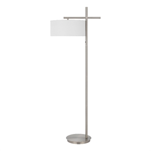 Lavy Floor Lamp- Slim Chrome Pole Base- White Hardback Shade 62 Inch