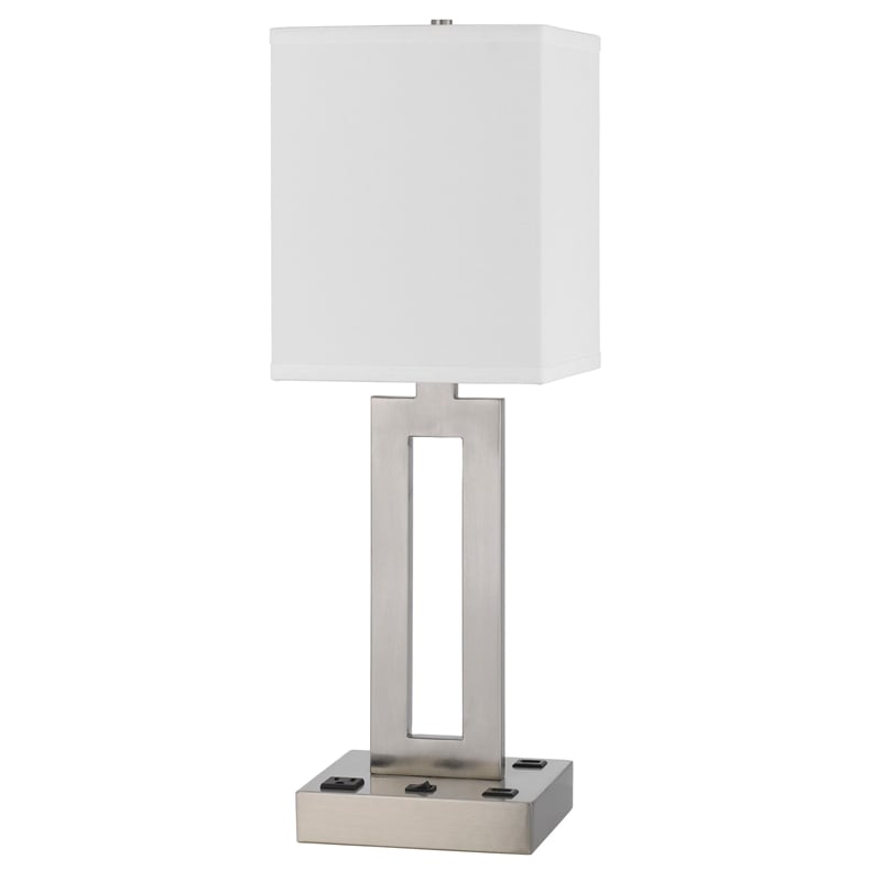 Arny Table Lamp- 1 Outlet- 2 USB- Slim Cutout Steel Base- 24 Inch