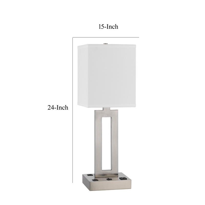 Arny Table Lamp- 1 Outlet- 2 USB- Slim Cutout Steel Base- 24 Inch