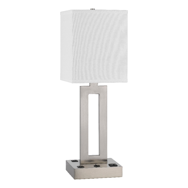 Arny Table Lamp- 1 Outlet- 2 USB- Slim Cutout Steel Base- 24 Inch