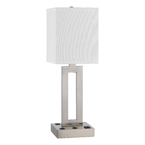 Arny Table Lamp- 1 Outlet- 2 USB- Slim Cutout Steel Base- 24 Inch