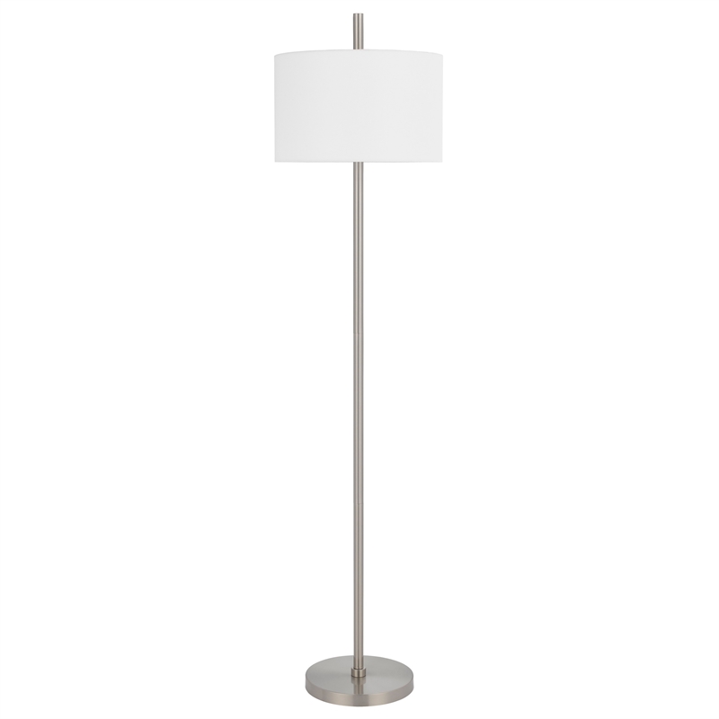 Ano Floor Lamp- Slim Frame- White Drum Shade- Chrome Metal 67 Inch