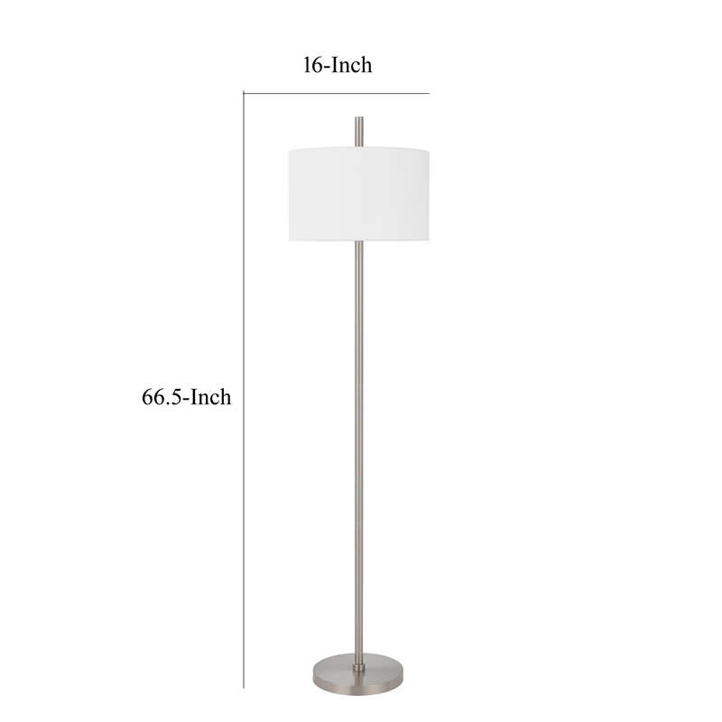 Ano Floor Lamp- Slim Frame- White Drum Shade- Chrome Metal 67 Inch