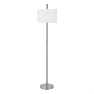 Ano Floor Lamp- Slim Frame- White Drum Shade- Chrome Metal 67 Inch