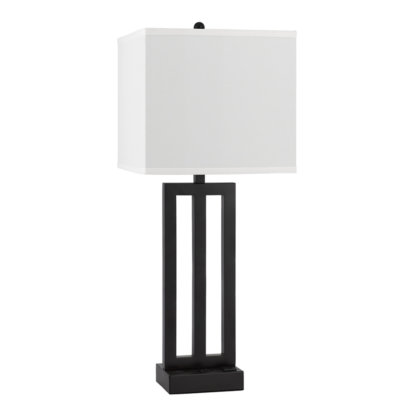Haney Table Lamp- 1 Outlet- USB Port- Bronze Slim Keyhole Base 30 Inch
