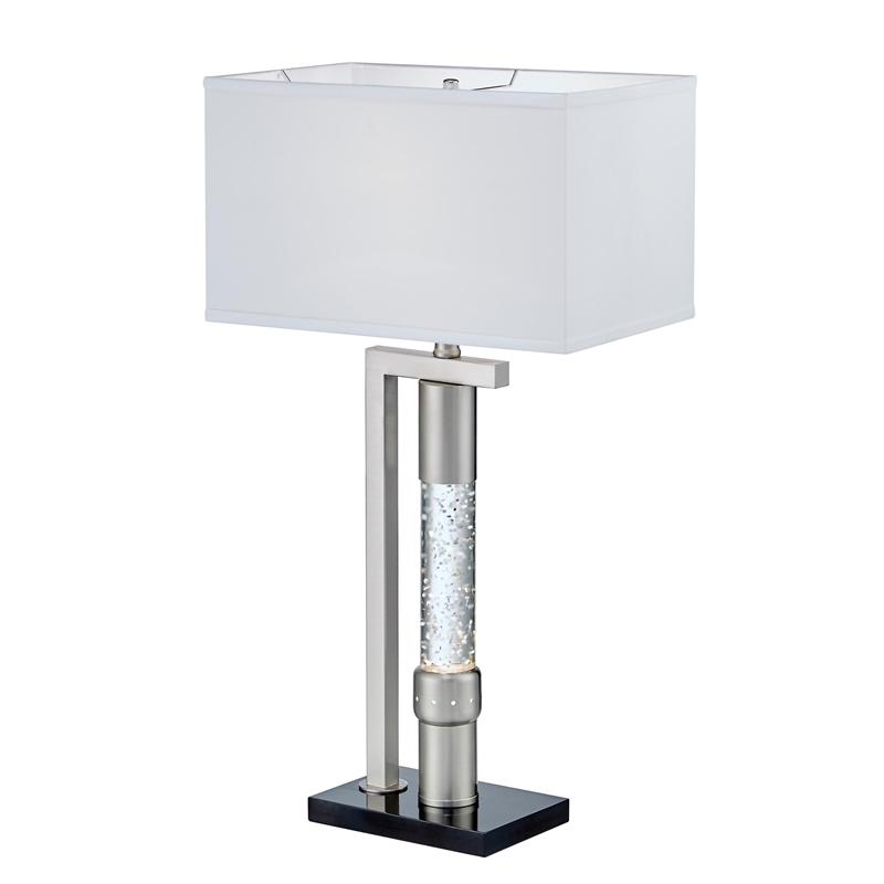 Mandy Table Lamp with Ripple Textured Glass Tube- Silver Metal 29 Inch