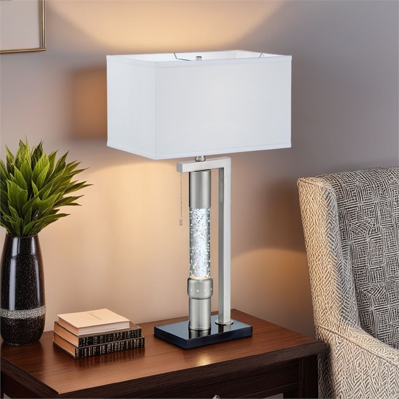 Mandy Table Lamp with Ripple Textured Glass Tube- Silver Metal 29 Inch