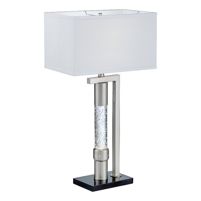 Mandy Table Lamp with Ripple Textured Glass Tube- Silver Metal 29 Inch