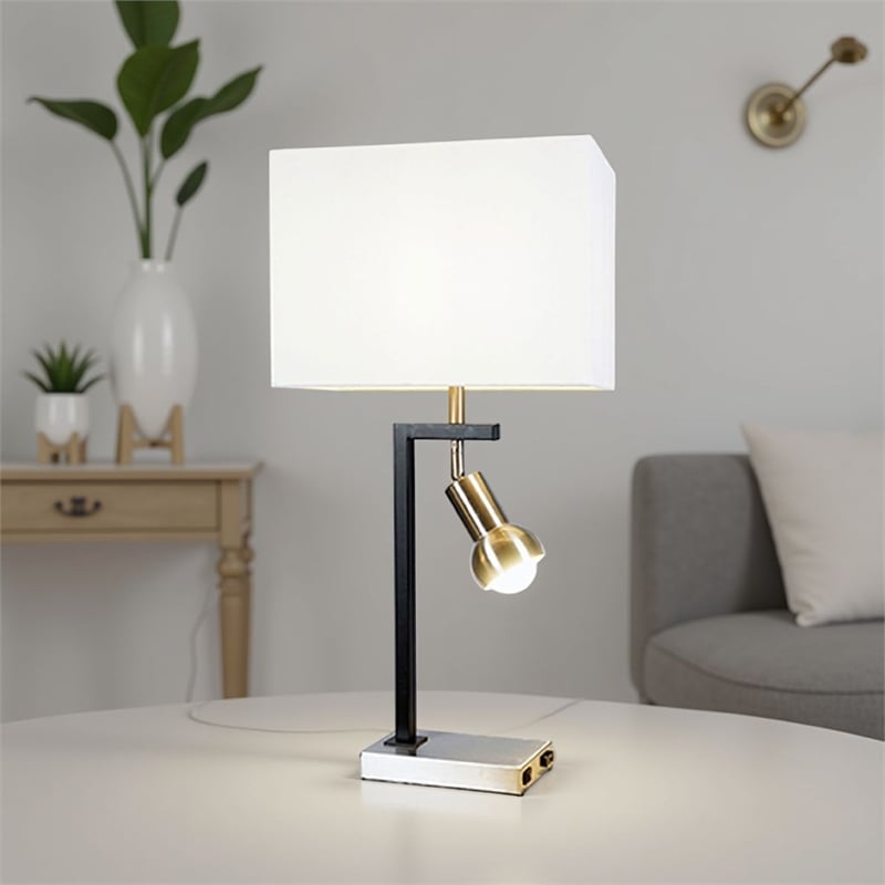 Limy 2pc Table Lamp Set- White Shade- Chrome and Black Frame- 29 Inch